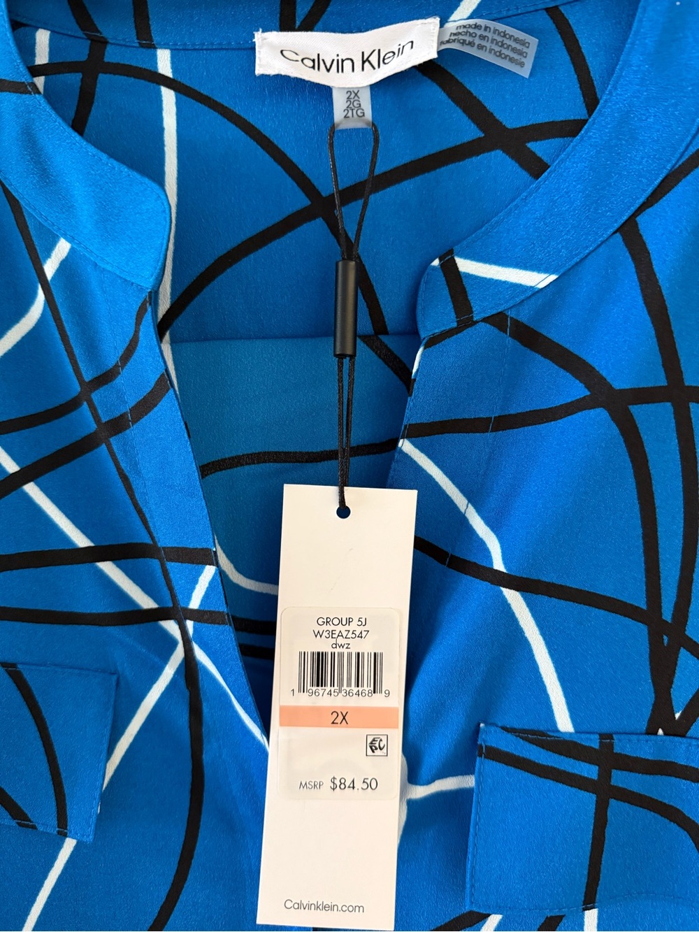Calvin Klein Vibrant Blue Abstract-Print Button Front Shirt - Picture 3 of 7